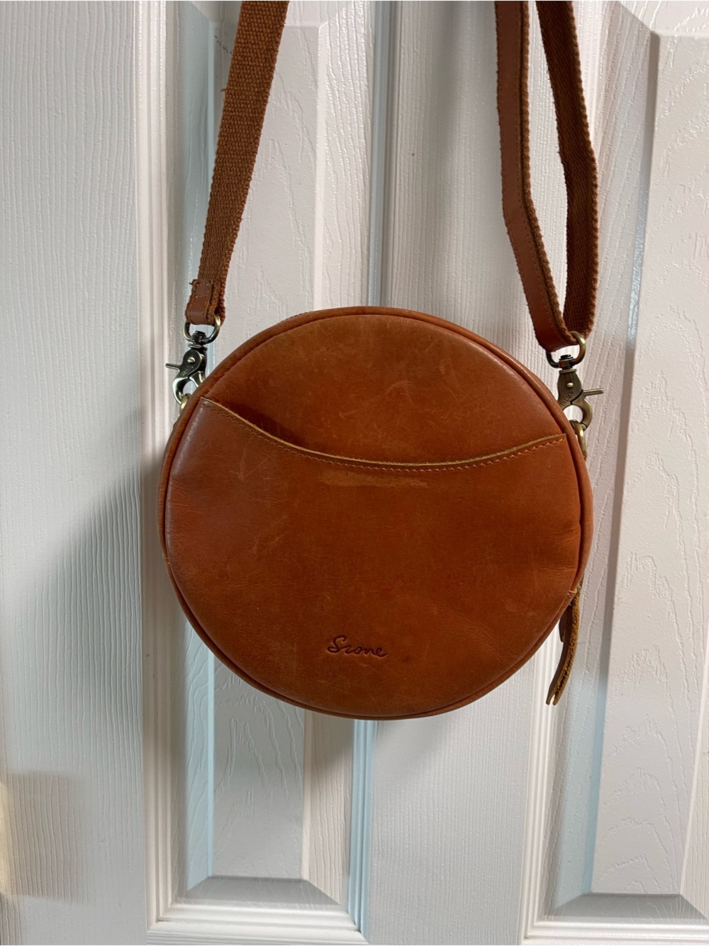 S-zone Round Leather Crossbody Bag in Tan
